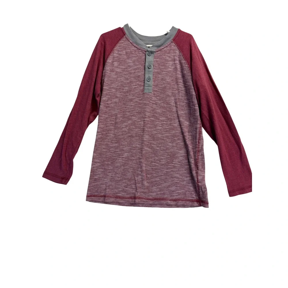 Faded Glory Boys Merlot Heather Grey Raglan Henley Long Sleeve Shirt Size M 8